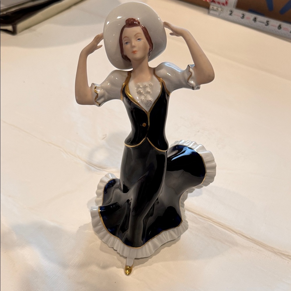 Royal Dux, Porcelain Figurine with Flowing Navy Dress